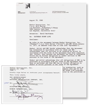 - 1980 Bill Murray Saturday Night Live Signed Contract