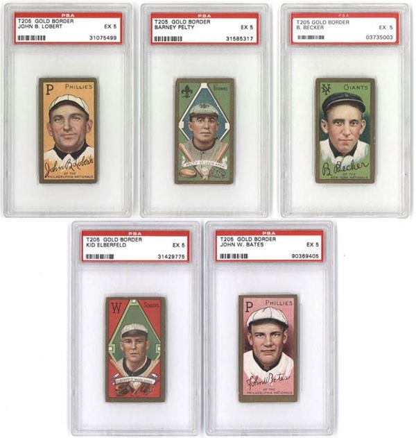 - (5) Different T205 Baseball Tobacco Cards PSA EX 5
