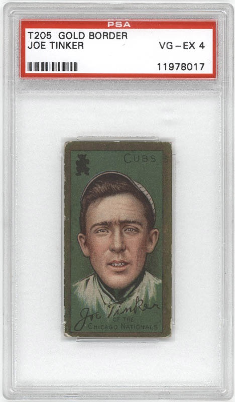 - T205 Joe Tinker Tobacco Card PSA VG-EX 4 with Cycle Back