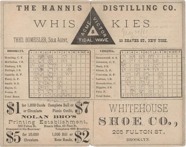 - 1885 Brooklyn vs Virginia American Association Baseball Scorecard