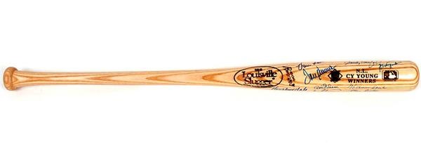 Baseball Autographs - NL Cy Young Winners Signed Baseball Bat with 11 signatures