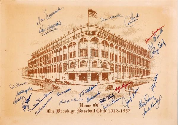 - 1957 Brooklyn Dodgers Print Signed by 25 players
