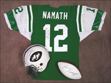 - Joe Namath Signed Helmet, Jersey & Football