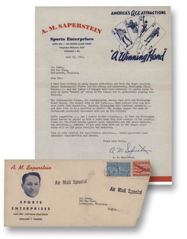 - 1947 Abe Saperstein Signed Negro League Baseball Letter