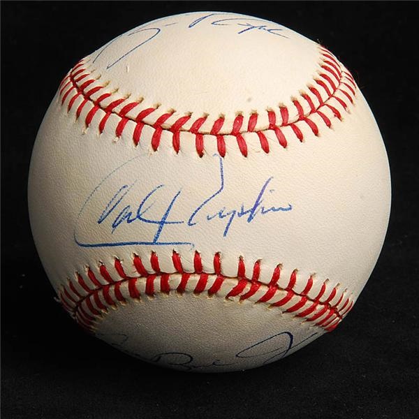 Baseball Autographs - Cal Ripken Jr , Cal Ripken Sr, and Billy Ripken Signed Baseball