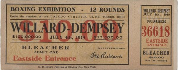 - 1919 Jack Dempsey vs Jess Willard Boxing Full Ticket