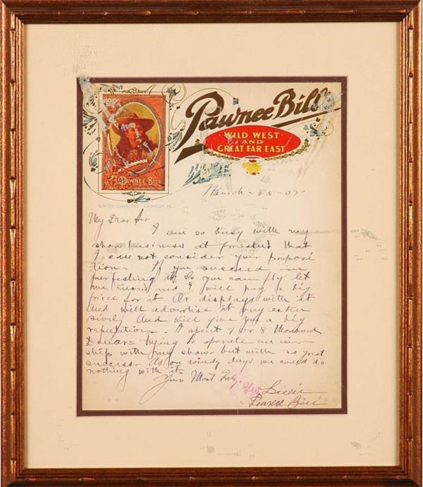 Rock And Pop Culture - 1907 Pawnee Bill Cowboy Western Signed Letter ALS