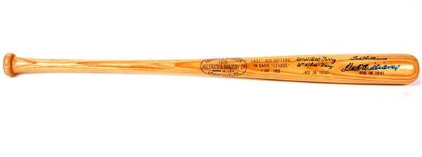 Baseball Autographs - Ted Williams and Bill Terry .400 Hitters Ltd Ed Signed Bat