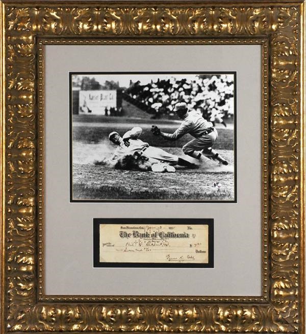 Baseball Autographs - Ty Cobb Framed Signed Check Display