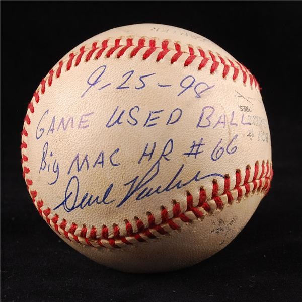 - 1998 Mark McGwire Home Run #66 Game Used Baseball
