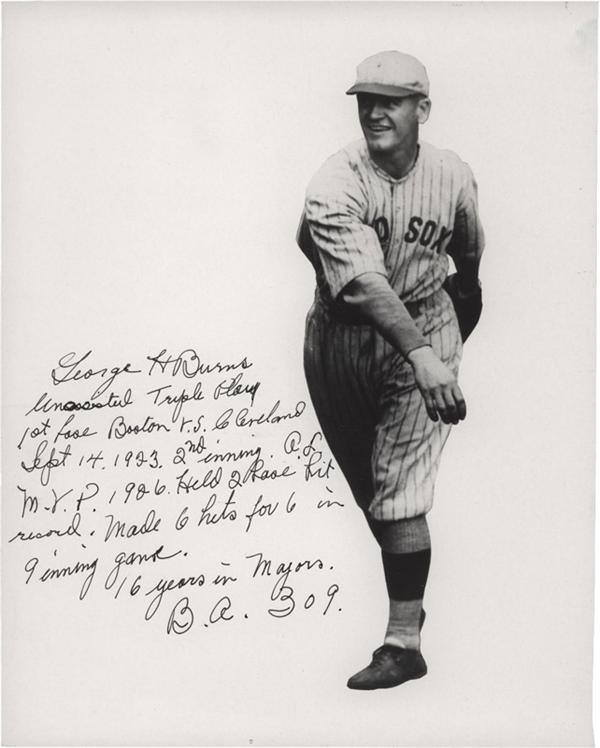 - George Burns Unassisted Triple Play Signed Photo