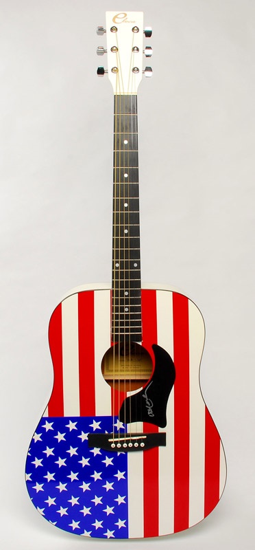 Rock And Pop Culture - Music Legend Willie Nelson Signed Cleca American Flag Acoustic Guitar