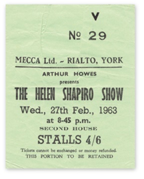 The Beatles - Febuary 27, 1963 Ticket