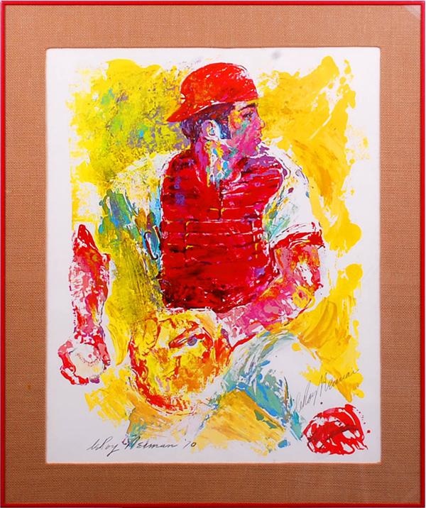 Joseph Scudese Collection - Cincinnati Reds Johnny Bench Baseball Print Signed by Artist LeRoy