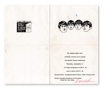 The Beatles - September 3, 1964 Press Conference Invitation