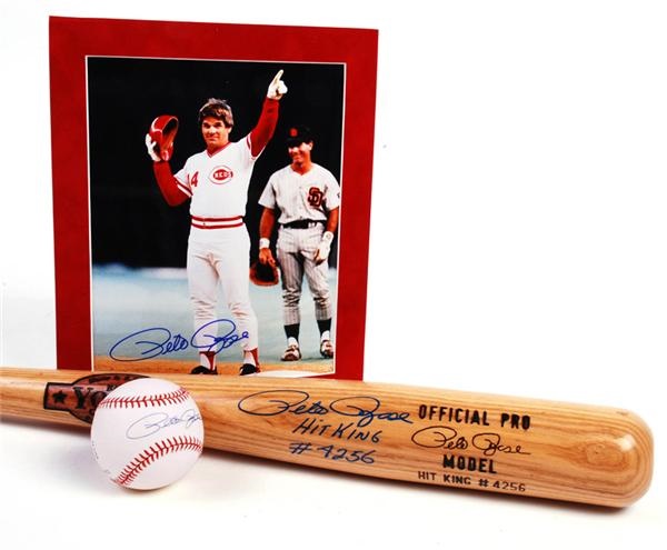 Pete Rose Signed Bat, Ball and Photo From The Ozzie Smith Collection