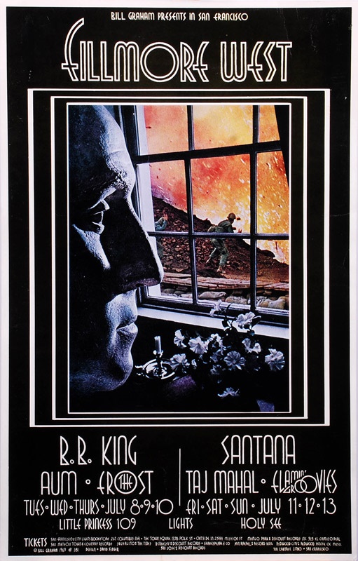 - 1969 BB King, Santana, & Taj Majal at Fillmore West Music Poster