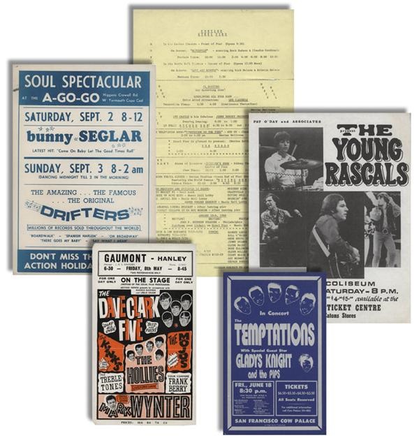 - (5) Vintage Music Handbills with The Kinks, The Temptations and the Beatles