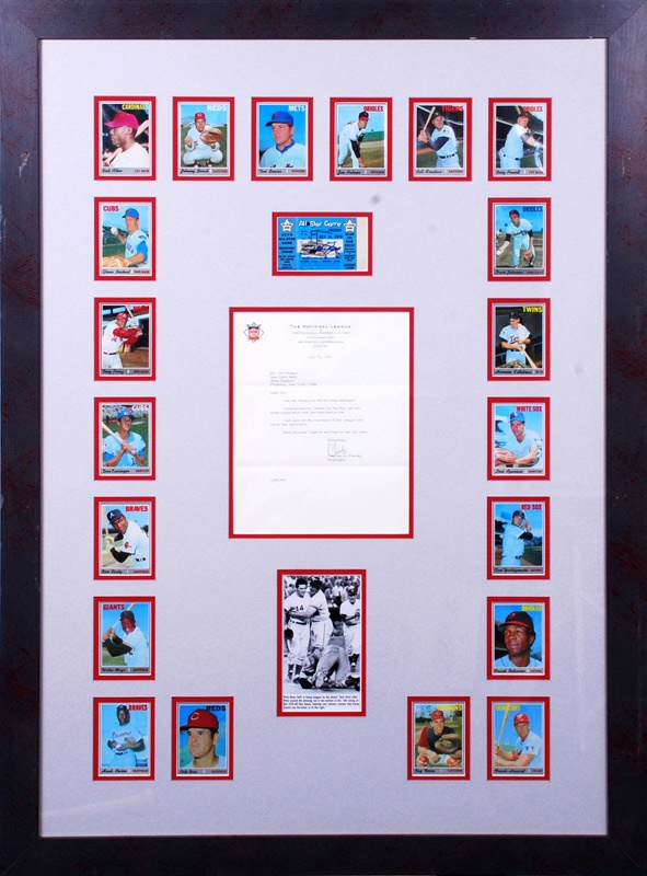 Joseph Scudese Collection - 1970 All Star Baseball Card Display w/ Pete Rose Signed Ticket &amp; Feeney TLS