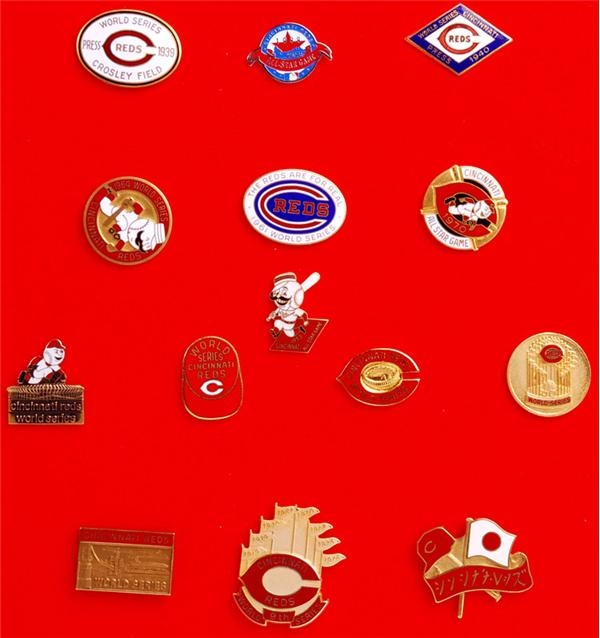 Joseph Scudese Collection - (14) Vintage Cincinnati Reds World Series Press Pins