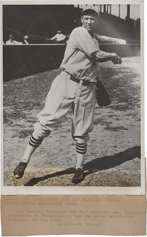 Baseball - Jessie Haines Baseball Hall of Famer Wire Photo (1928)