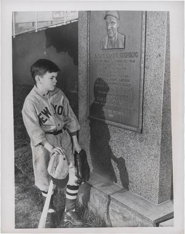 Baseball - Yankee Stadium Lou Gehrig Memorial Wire Photo (1949)