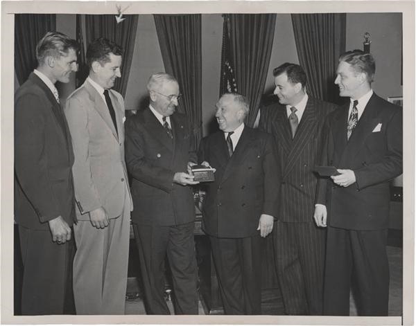 - 1949 BAA Basketball Presenting Season Pass to President Truman Photo