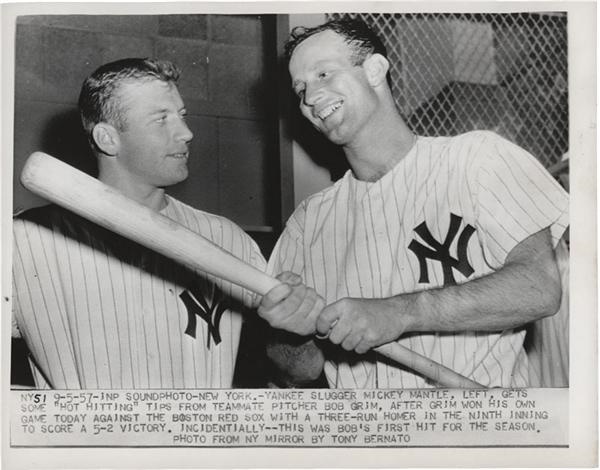 Baseball - Mickey Mantle and Bob Grim Yankees Photo (1957)