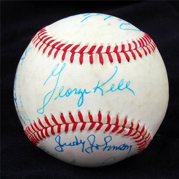 Hall of Famer Signed Baseball w/ Mantle, Kell and Dickey
