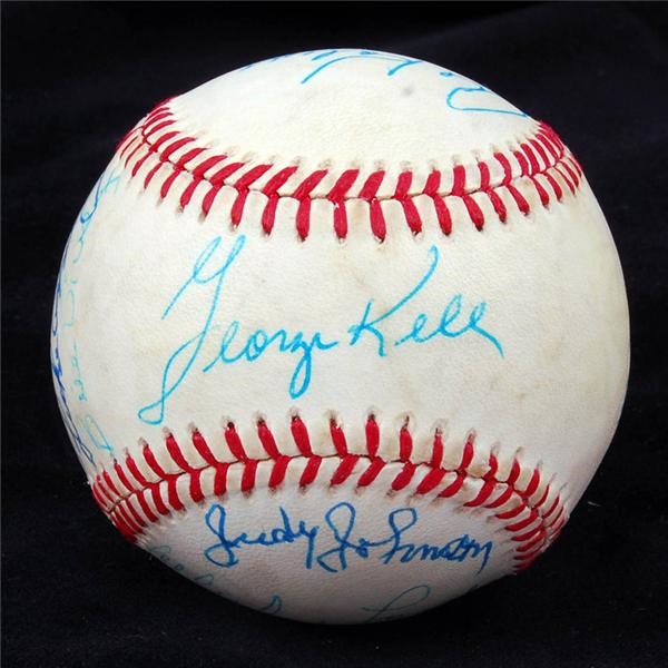 - Hall of Famer Signed Baseball w/ Mantle, Kell and Dickey