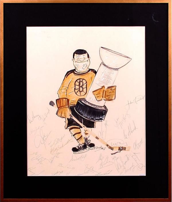 1967-68 Boston Bruins Team Signed Original Artwork