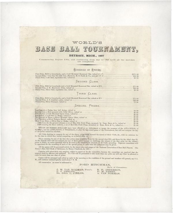 Ernie Davis - Extremely rare 1867 Baseball Tournament Broadside