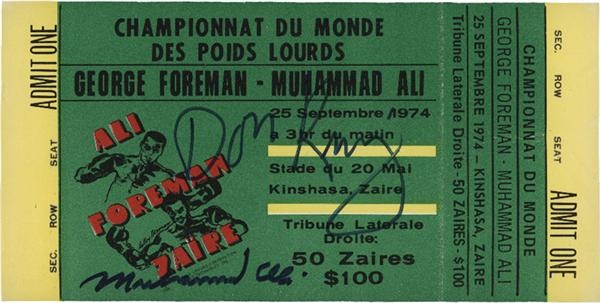- 1974 Ali &amp; King Signed Full Onsite Ticket for Ali vs Foreman Heavyweight Fight in Zaire