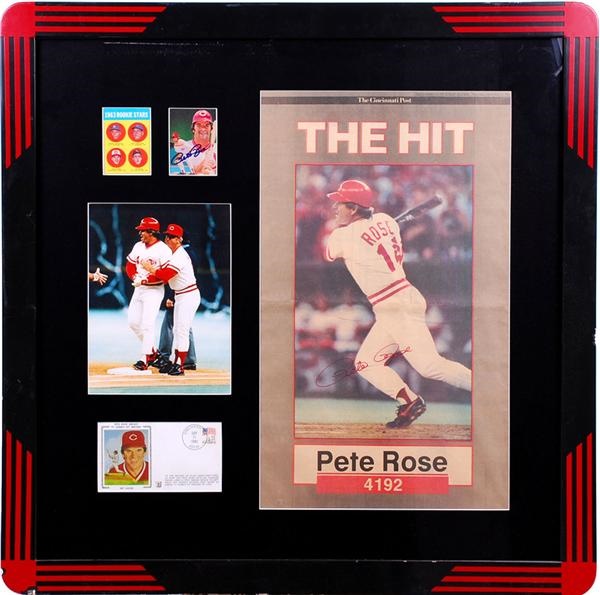 Pete Rose Signed 4192 Display w/ 1963 Topps Rookie Card