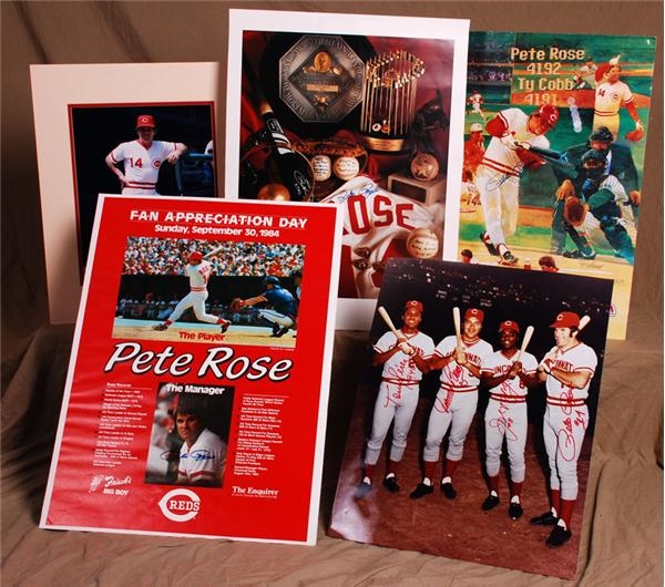 (5) Pete Rose Signed Reds Oversize Photos and Posters