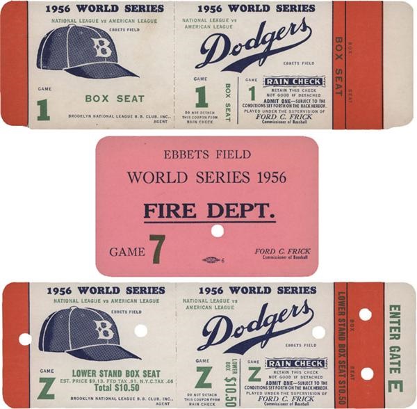 Ernie Davis - 1956 World Series Dodgers Full Tickets (3)