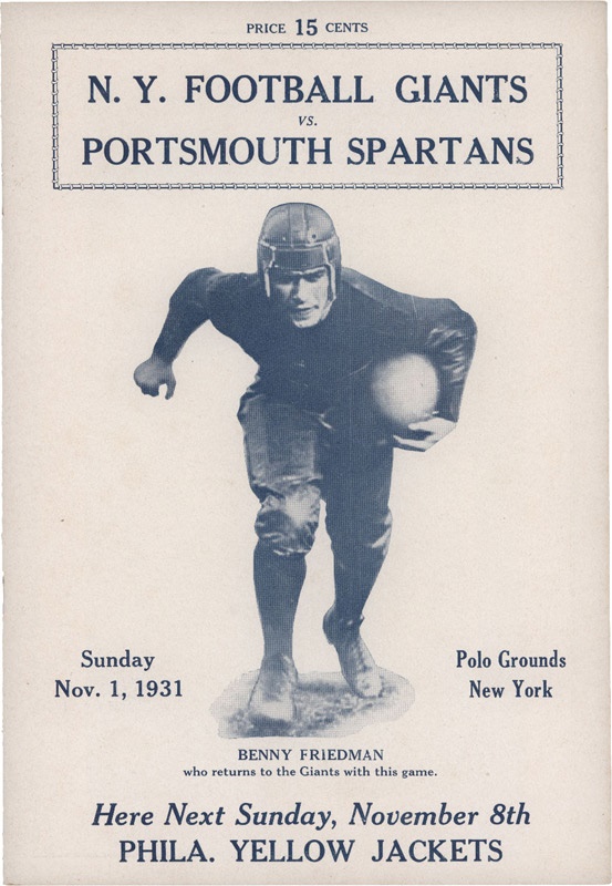 - 1931 New York Giants vs Portsmouth Spartans NFL Football Program