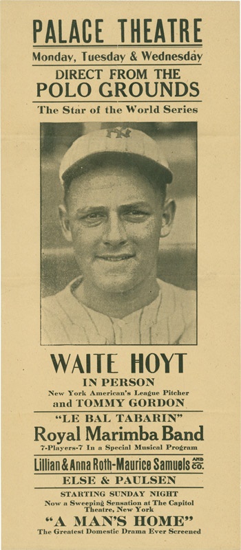 Ernie Davis - 1922 Waite Hoyt NY Yankee Broadside