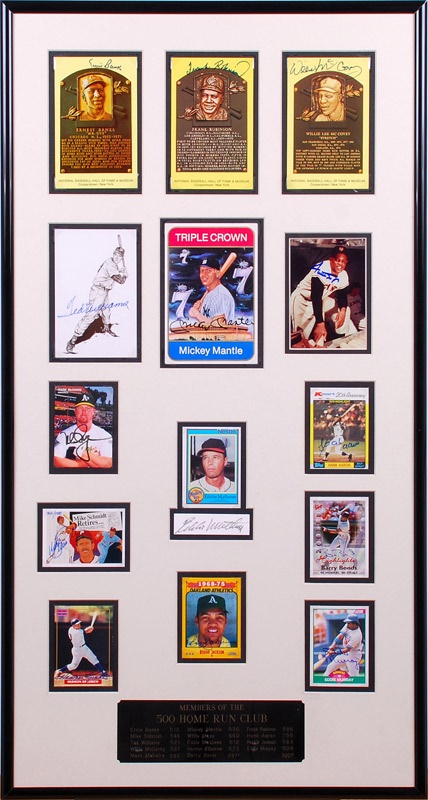- 500 Home Run Hitters Signed Baseball Card Display with 14 Signatures