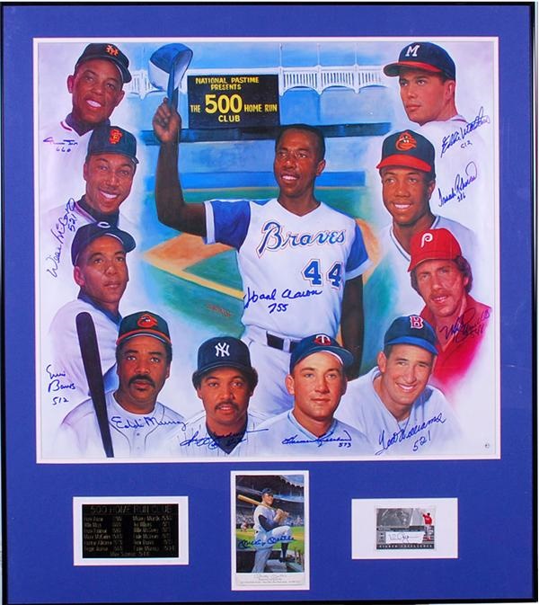 500 Home run Multi Signed Framed Display with 13 signatures Including Ted Williams and Mantle