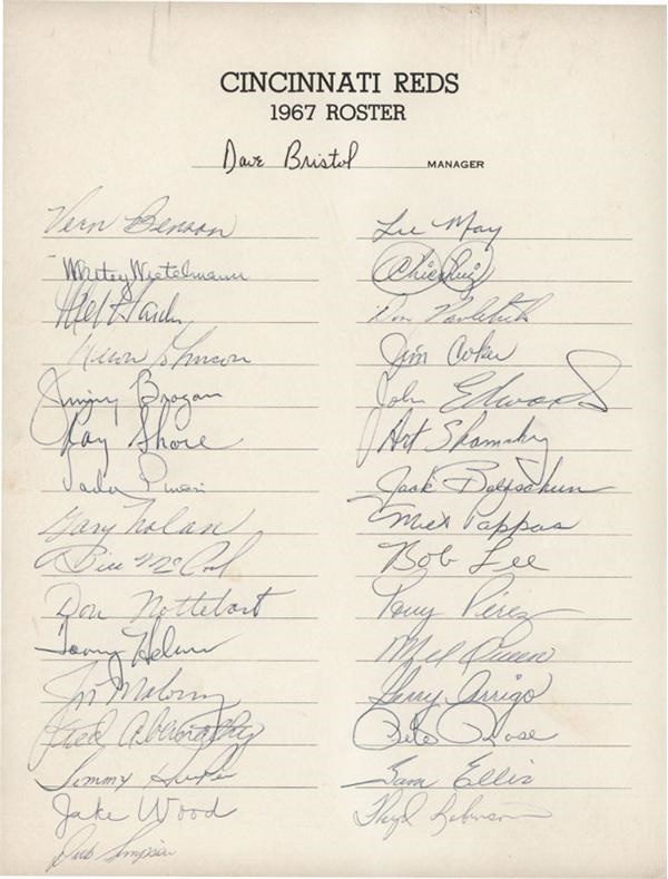 Joseph Scudese Collection - 1967 Cincinnati Reds Team Signed Sheet