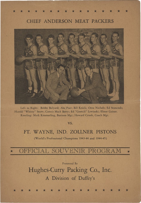 1945 Anderson Meat Packers vs Ft Wayne Pistons Basketball Program