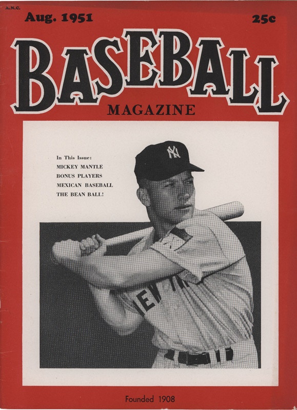 1951 Baseball Magazine with Mickey Mantle Rookie Cover