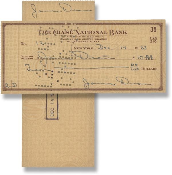 1953 James Dean Triple Signed Bank Check