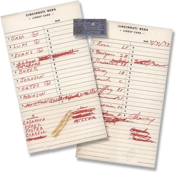 Ernie Davis - Official Dugout Lineup Cards For Hank Aaron's 714th Homerun (2)