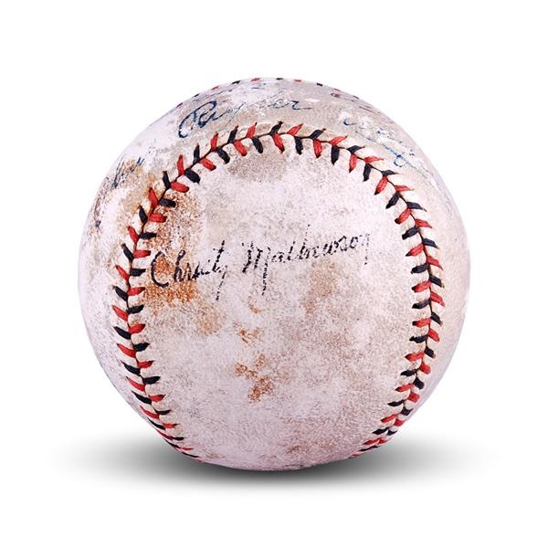Baseball Autographs - Christy Mathewson (Enhanced) and Umpire Cy Rigler Signed Baseball