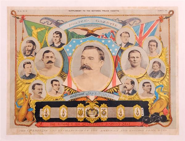 Muhammad Ali & Boxing - 1888 Jake Klirain and John L. Sullivan Police Gazette Supplement Poster