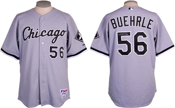 - 2002 Mark Buehrle Game Used and Signed White Sox Baseball Road Jersey