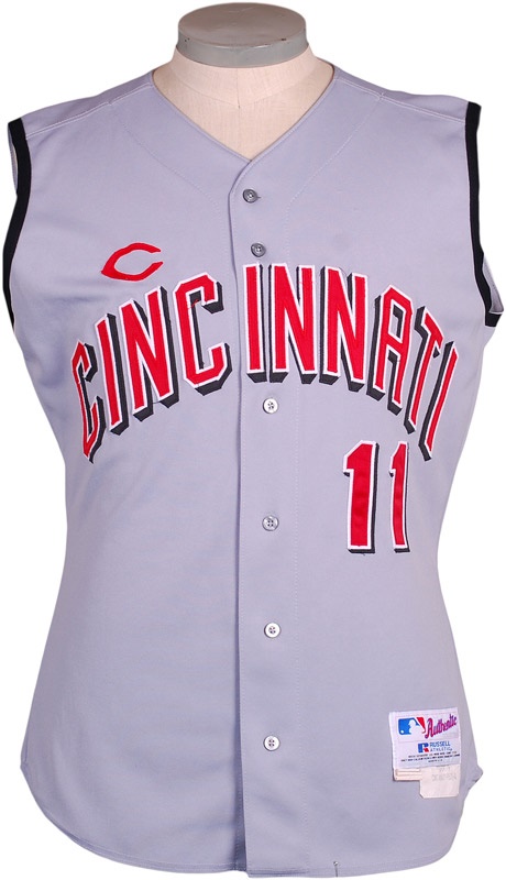 Baseball Equipment - 2002 Barry Larkin Cincinnati Reds Game Used Baseball Road Jersey