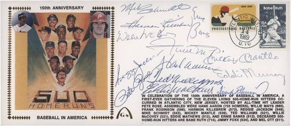Baseball Autographs - 500 Home Run Club Signed Envelope Celebrating 150 Years of Baseball in America
